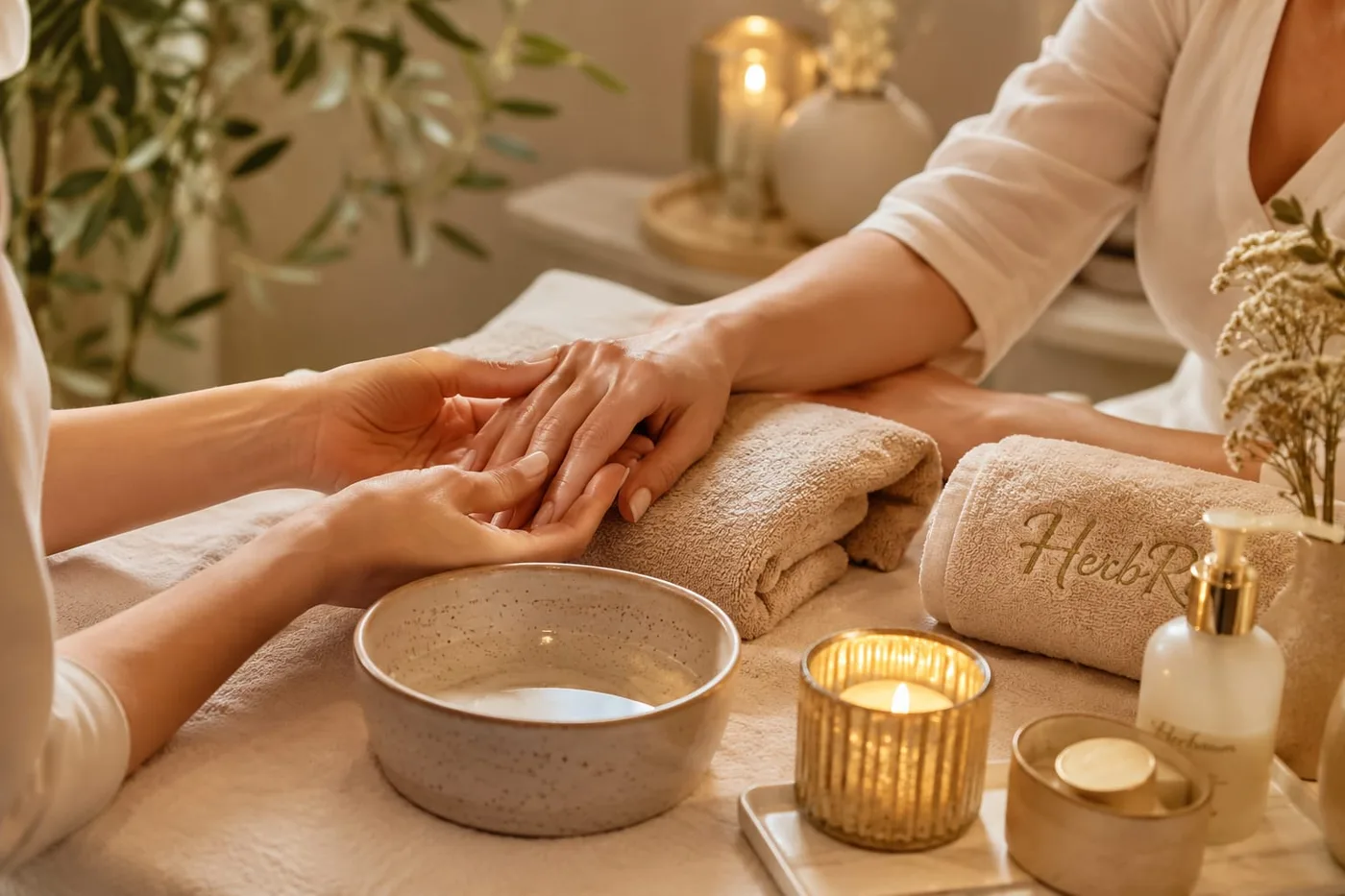 HerzRaum Handritual — Handbad mit Blüten, Kerzen und sanfter Handmassage